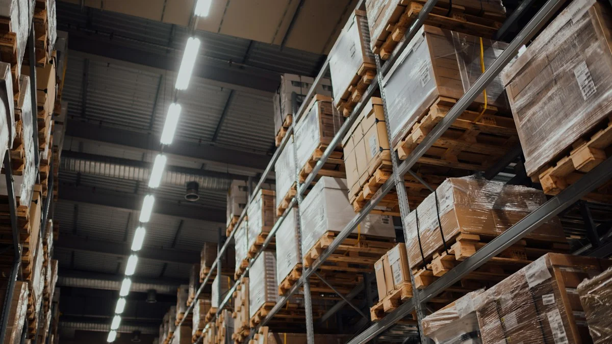 Indian wholesale warehouse interior filled with textile stock